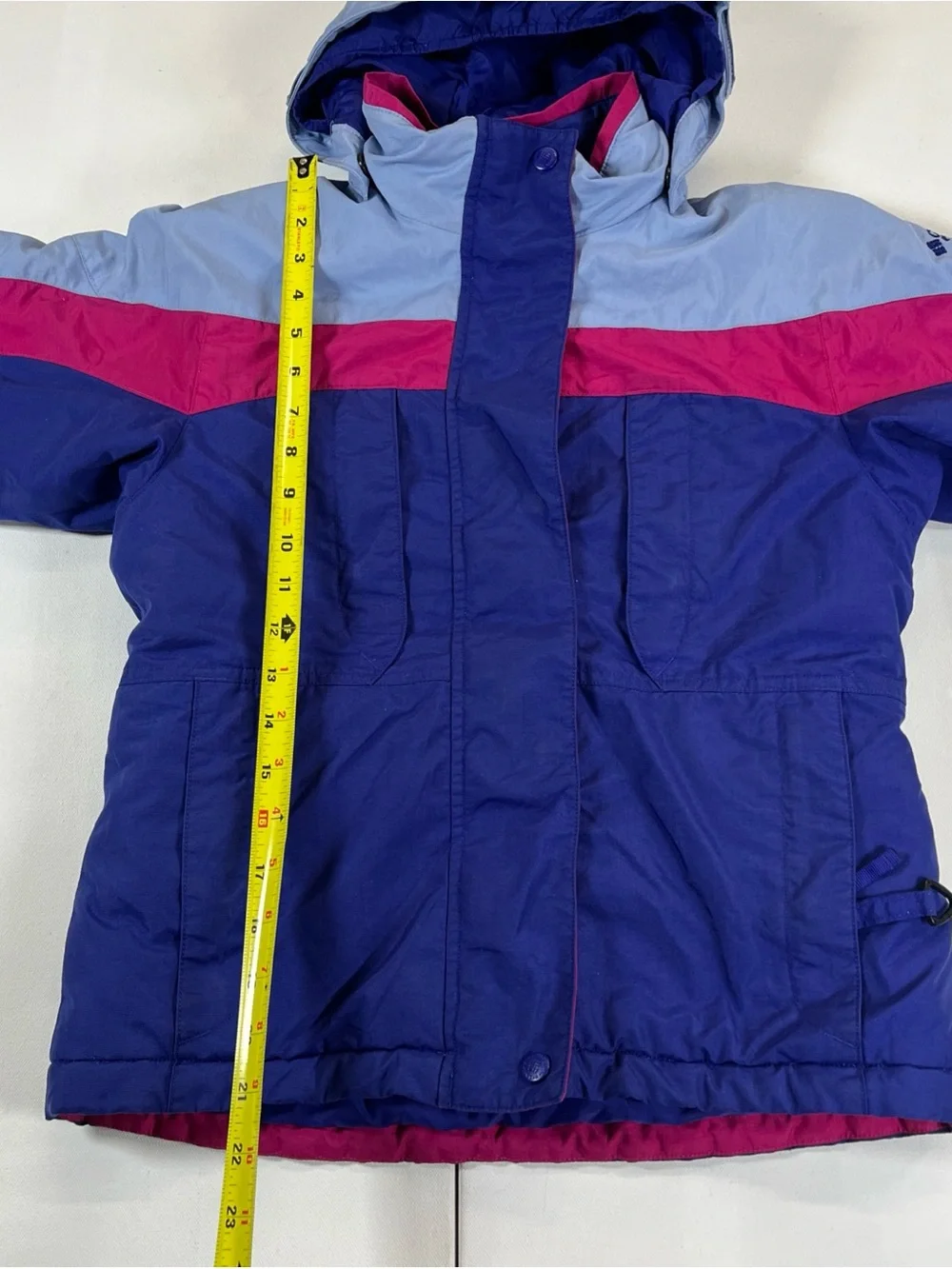 Vintage Columbia Bugaboo Jacket Youth 6 Blue Pink Ski Colorblock Hooded Nylon